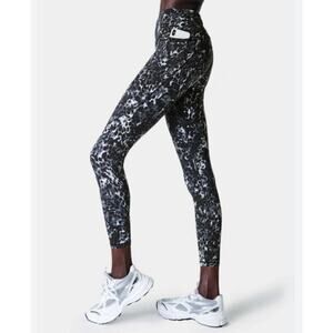 SWEATY BETTY The Power Gray Black Printed 7/8 Leggings Size M Pockets High Rise